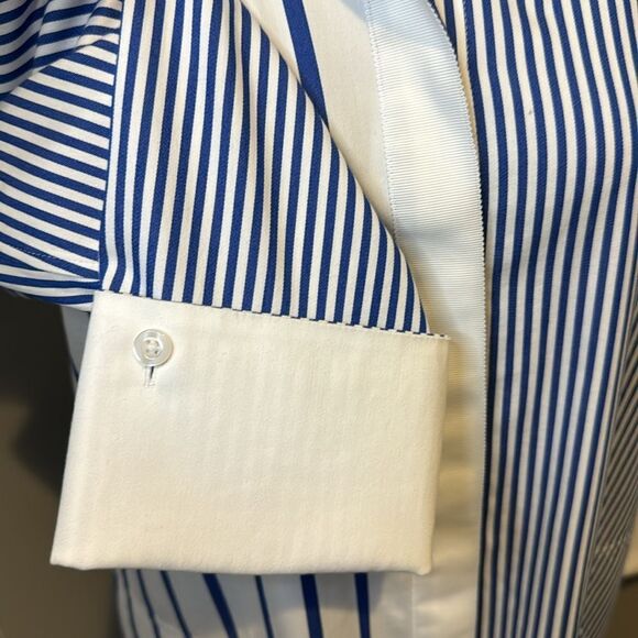 Chico’s blue/white stripe no-iron button front long tunic. 3/4 cuffed sleeves. - Picture 4 of 9